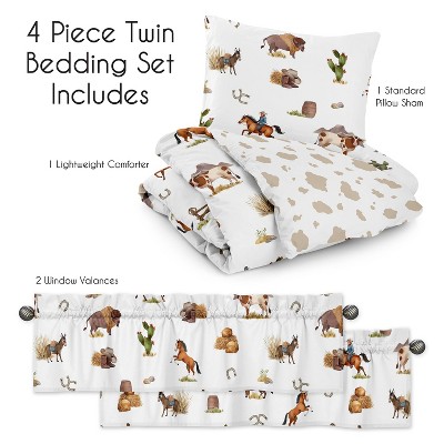 Western Cowboy Twin Microfiber Bedding Set in Brown and White