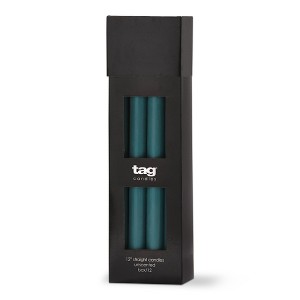 TAG Color Studio 12" Straight Taper Unscented Smokeless Paraffin Wax Candle Teal Burn Time 12 hrs. Set 12 - 1 of 2