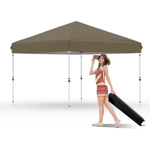 10x10 Ft Pop Up Canopy, 10'x10' Folding Canopy with 3 Highters Adjustable, Outdoor Event Shelter UPF 50+ Gazebo Portable Tents for Beach Wedding EZ - 1 of 4