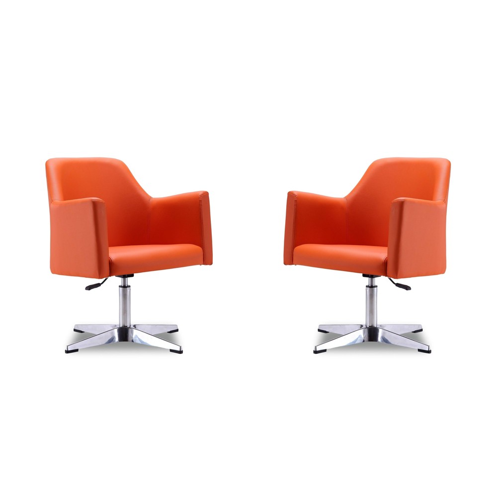 Photos - Chair Set of 2 Pelo Faux Leather Adjustable Height Swivel Accent  Orange 