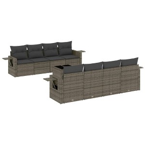 vidaXL 9 Piece Patio Sofa Set with Cushions Gray Poly Rattan - 1 of 4