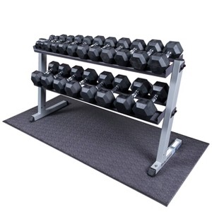 Body Solid Rubber Dumbbell Set with 2 Shelf Rack and Vinyl Mat - 5-50lbs - 1 of 4