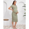 Women Maternity V Neck Dress Summer Short Sleeve Ribbed Knit Button Midi Dress Bodycon Nursing Dresses - 4 of 4