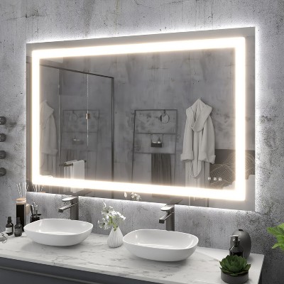 LED Front Light and Backlit Mirror for Bathroom,Anti-Fog, 3 mode Illumination,Vertical & Horizontal Mount