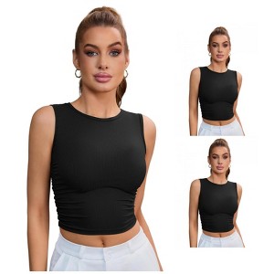 INSPIRE CHIC 3 Pcs Women's Sleeveless Ribbed Waist-Cinched Workout Tank Top with Dual Side Pleats - 1 of 4