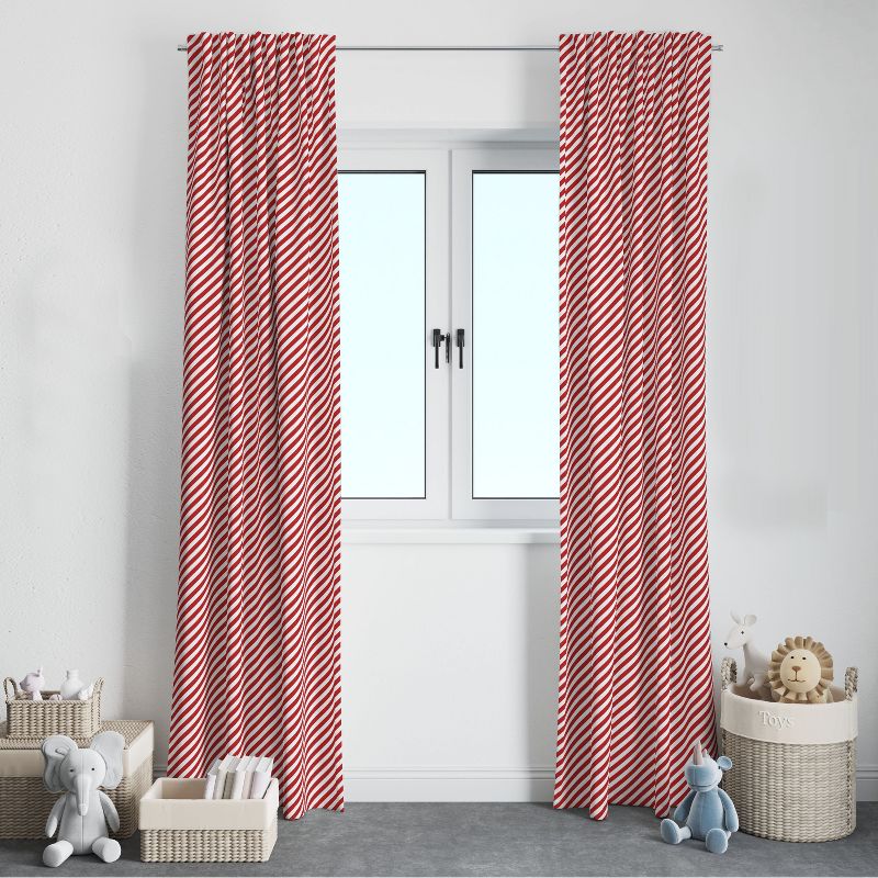 Bacati - Red Stripes Cotton Printed Single Window Curtain Panel, 2 of 6