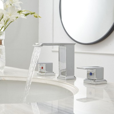 Chrome Waterfall Widespread 2-Handle Bathroom Faucet with Pop-Up Drain