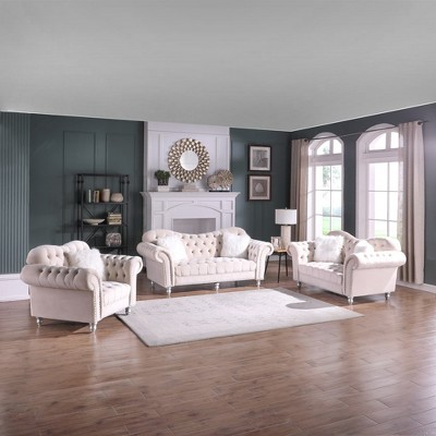 3pcs Couch Set Luxury Classic America Chesterfield Sofa Loveseat and Arm Chair Tufted Camel Back - Morden Fort
