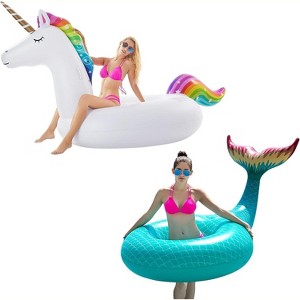 Jasonwell Giant Inflatable Unicorn & Mermaid Tail Pool Float, Ride-On for Adults & Kids, Fun Pool Party Toy - 1 of 4