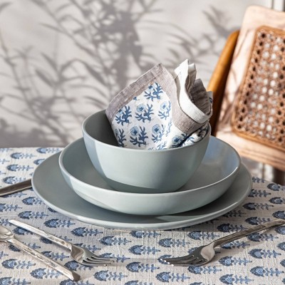 Fog Blue Ceramic 12-Piece Dinnerware Set for Four
