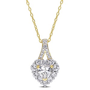 EVERLY JEWELRY | Yellow Plated Sterling Silver 2 7/8ct TGW Created White Sapphire Halo Heart Pendant With Chain, 18 inc - 1 of 4