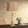 360 Lighting Traditional Swing Arm Desk Table Lamp Adjustable Height 36" Tall Antique Brass Natural Burlap Fabric Drum Shade Living Room - 2 of 4