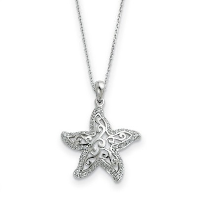 Black Bow Jewelry Rhodium Sterling Silver & CZ Make a Difference Starfish Necklace, 18in