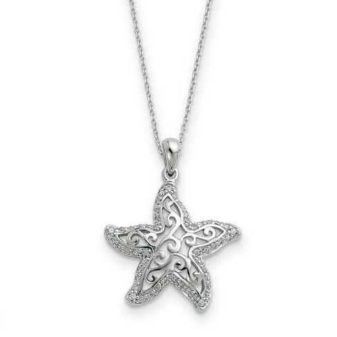 Black Bow Jewelry Rhodium Sterling Silver & CZ Make a Difference Starfish Necklace, 18in - image 1 of 4