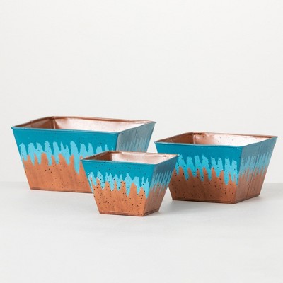 Sullivans Waterfall Edge Square Metal Planters Set of 3, 4.75"H, 4.25"H & 4"H Multicolored