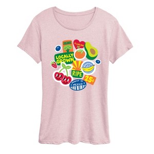 Women's - Instant Message - Fruit Stamps Short Sleeve Graphic T-Shirt - 1 of 4