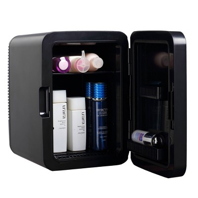 Compact Black Stainless Steel Portable Mini Fridge with 3 Shelves