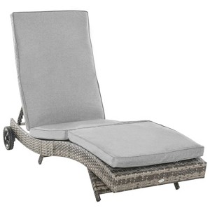 81.5'' Outdoor PE Rattan Cushioned Patio Sun Lounger w/ 5-Level Adjustable Backrest & Wheels Mixed Gray - 1 of 4