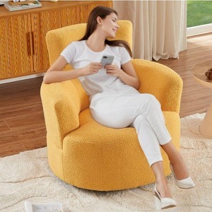 CAVINAS Modern Swivel Accent Barrel Chair with 360-Degree Rotation and Adjustable Headrest, Upholstered Berber Fleece Lounge Chair - 1 of 4
