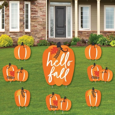 Big Dot of Happiness Fall Pumpkin - Yard Sign and Outdoor Lawn Decorations - Halloween or Thanksgiving Party Yard Signs - Set of 8