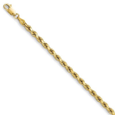 Black Bow Jewelry 3.5mm 14k Yellow Gold Solid Diamond Cut Rope Chain Bracelet, 8 inch