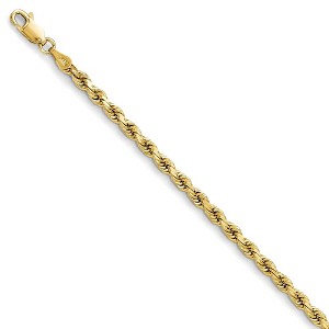Black Bow Jewelry 3.5mm 14k Yellow Gold Solid Diamond Cut Rope Chain Bracelet, 8 inch - 1 of 4