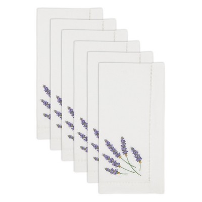 White Cotton Embroidered Lavender Napkins Set of 6