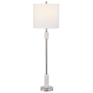Uttermost Sussex Nickel Buffet Lamp – 35" Tall, Crystal & Marble Base, White Linen Drum Shade, Polished Finish - 1 of 4