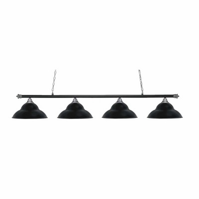 Toltec Lighting Oxford 4 - Light Island Pendant Light in  Chrome/Matte Black with 16" Matte Black Double Bubble Metal Shade Shade