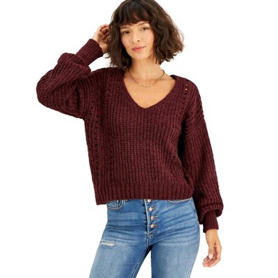 Crave Fame Womens Chenille Pointelle Knit Sweater