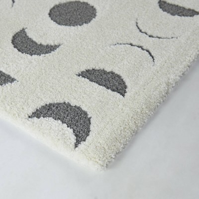Cream and Gray Geometric Moon Phases Kids' Rug 5'3" x 7'