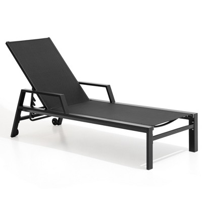 Crestlive Products Outdoor Lounge Chair with Wheels and Armrest, Extra Large Pool Lounge Chairs, Aluminum with Adjustable 5 Backrest