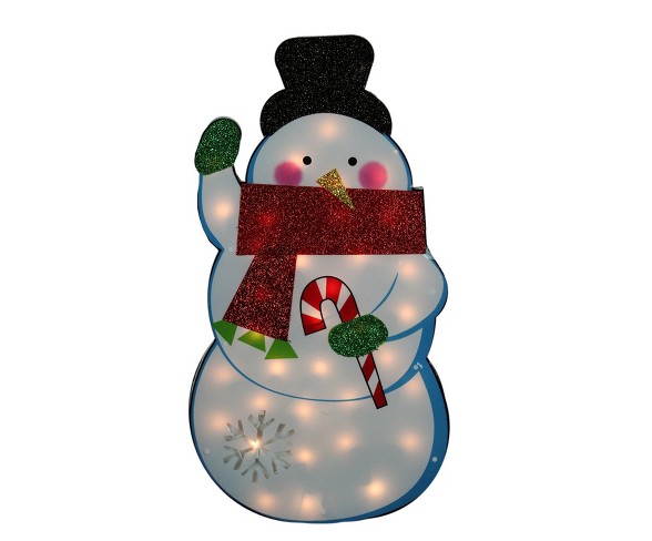 Impact Innovations 30" Standing Tinsel Snowman Lighted Christmas Outdoor Decoration - Clear Lights