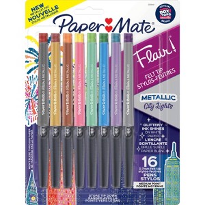 Paper Mate Flair City Lights 16pk Felt Pens 0.7mm Medium Tip Metallic Multicolored: Porous Point, Durable, Fade-Resistant - 1 of 4