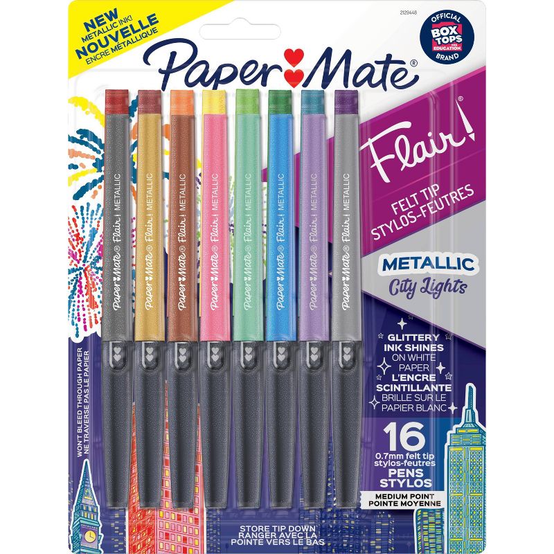 Paper Mate Flair City Lights 16pk Felt Pens 0.7mm Medium Tip Metallic Multicolored, 1 of 9