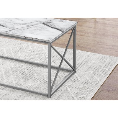 White Marble and Silver Metal 3-Piece Coffee and End Table Set