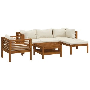 vidaXL 6-Piece Outdoor Lounge Set with Cushions - Solid Acacia Wood Frame - Cream Polyester Cushions - Perfect for Garden, Patio, Deck, Porch - 1 of 4