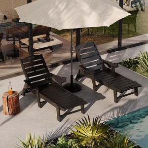 Outdoor Chaise Lounge with Rolling Wheels, Oversize HDPE 5-Position Pool Lounge Chairs, Pool Lounges Chairs - 1 of 4