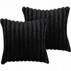 24x24 Throw Pillow Covers Set of 2, Black Faux with Velvet Back for Sofa Bed - 1 of 4