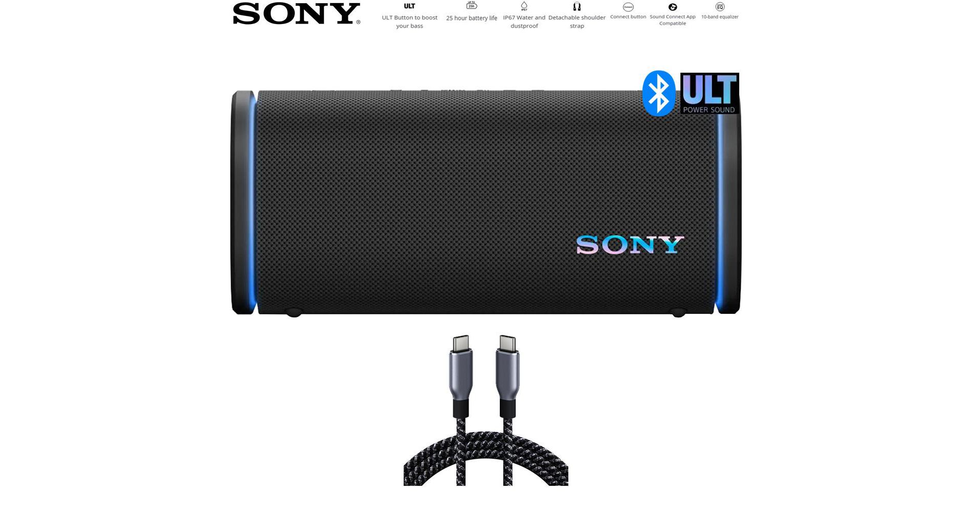 Sony ULT Field 5 Wireless Portable Bluetooth Speaker Black & 6' USB-C Cable