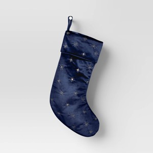 21" Christmas Gold Starburst Velvet Stocking Navy - Wondershop™ - 1 of 3