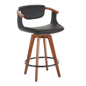 Fixed Faux Leather Mid-Century Modern Counter Stool with Bamboo Frame and 360¡ã Swivel for Kitchen or Dining Room - 1 of 4