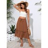 2025 Trendy High Waist Tiered Flowy Skirt for Women - Below Knee with Pockets A-09 Olive Brown - 2 of 4