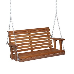 Karl Home Brown Patio Wood Porch Swing With Chains - 1 of 4