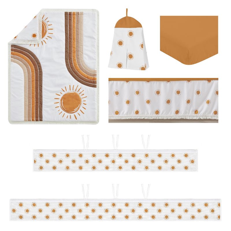 Sweet Jojo Designs Gender Neutral Unisex Crib Bedding + BreathableBaby Breathable Mesh Liner Boho Sun Orange White Beige, 2 of 7