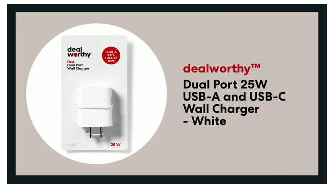 Dual Port 25W USB-A and USB-C Wall Charger - dealworthy&#8482; White, 2 of 9, play video