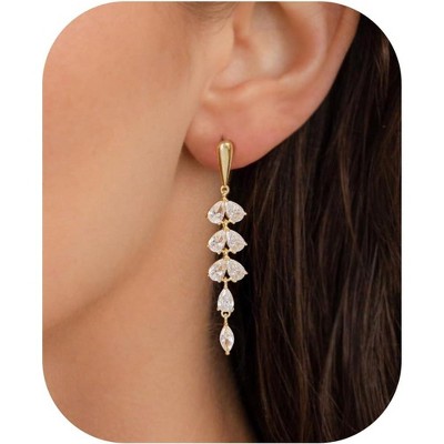 Cubic Zirconia Earrings - 14K Gold Plated Cubic Zirconia CZ Wedding Earrings for Women Bridal Bridesmaid