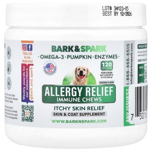 Bark&Spark Allergy Relief Immune Chews, Itchy Skin Relief, For Dogs, Chicken, 120 Soft Chews, 9.3 oz (264 g) - 1 of 4