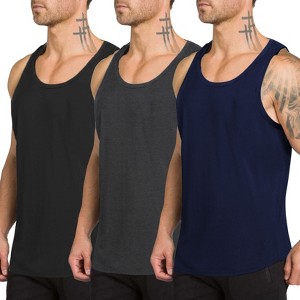 Coolmee Three Piece Mens Tank Top Soft Performance Boxing Gym Shirts Plain Muscle Tee - 1 of 3