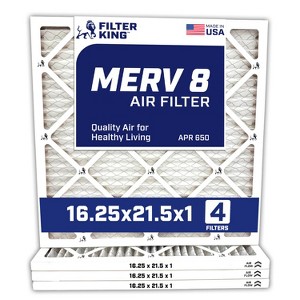 Filter King 16.25x21.5x1 Air Filter | 4-PACK | MERV 8 HVAC Pleated A/C Furnace Filters | MADE IN USA | Actual Size: 16.25 x 21.5 x .75" - 1 of 4